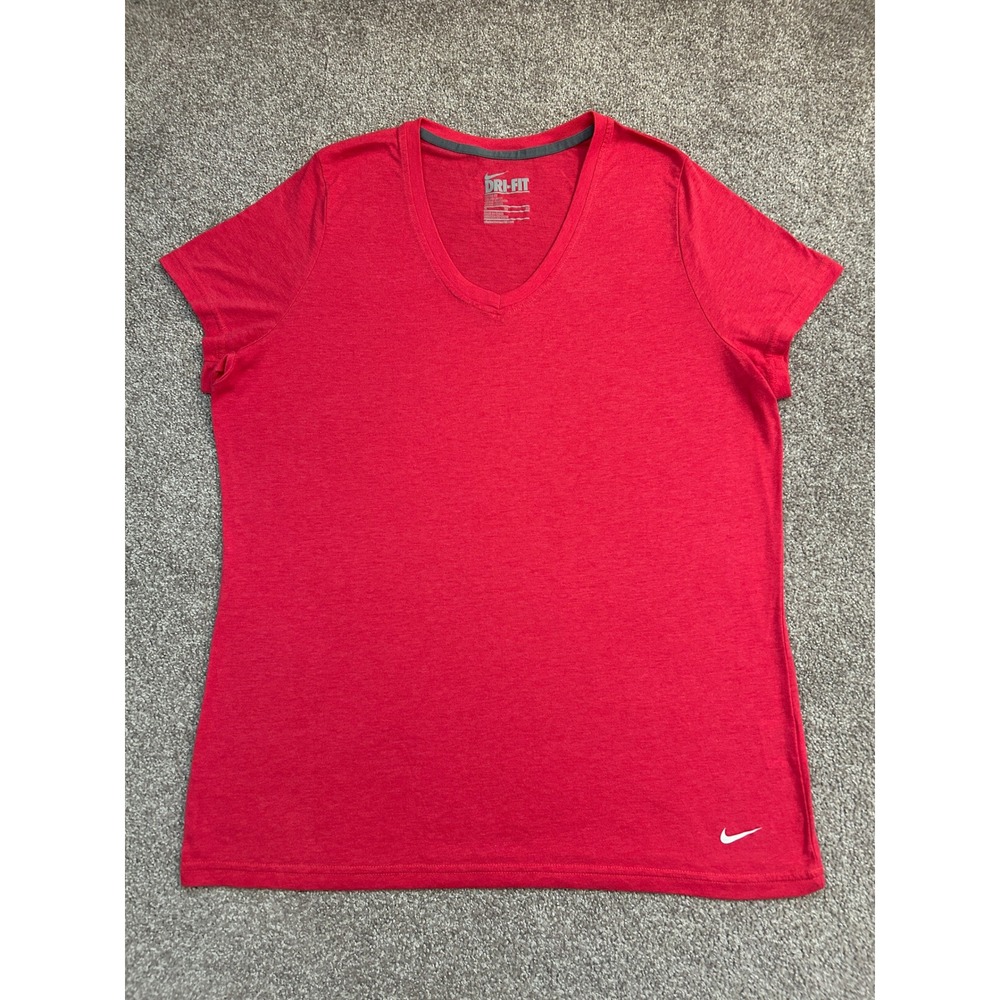 Nike Dri-FIT V-Neck T-Shirt Womens XL Red Excellent Short Sleeve Loose Fit